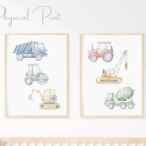 Set of 2 Construction Vehicles Print, Construction Wall Art, Boys Bedroom Wall Art, Boys Bedroom Decor, Nursery Prints