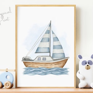 Nautical Yacht Print, Nursery Nautical Theme, Baby Boy Nursery Decor, Baby Gifts, Nursery Wall Art, Nautical Decor
