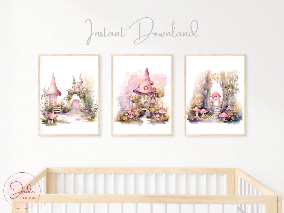 Set of 3 Whimsical Fairy Garden Prints, Kids Fairy Prints, Nursery Wall ...