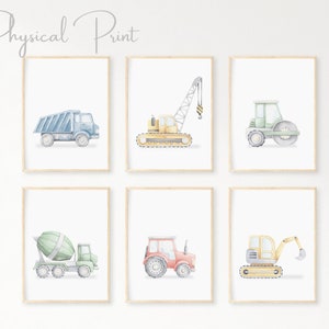 Set of 6 Construction Prints, Construction Vehicles, Boys Bedroom Wall Art, Boys Bedroom Decor, Nursery Prints