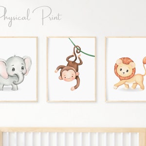 Set of 3 Safari Animal Prints, Nursery Wall Art, Nursery Safari Decor, Safari Nursery Prints, Elephant Monkey Lion