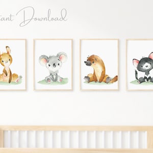 Set of 4 Australian Animals Prints, Gender Neutral, Nursery Decor, Kangaroo Koala Platypus, Australian Nursery Prints, Aussie Animals