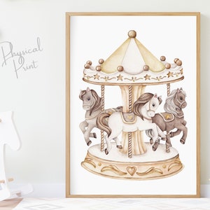 Gelber Karussell Print, Kinderzimmer Wandbild, Karussellpferde, Karussell, Karussell, Zirkus, Poster