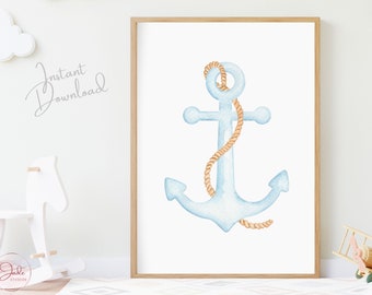 Nautical Anchor Print, Nursery Nautical Theme, Baby Boy Nursery Decor, Baby Gifts, Nursery Wall Art, Nautical Decor