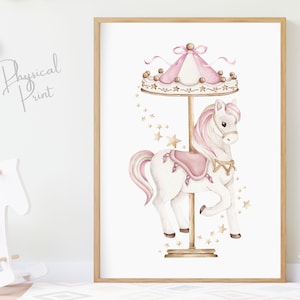Roze carrouselpaard, kunst aan de muur kinderkamer, kindercarrouselprint, Merry Go Round, kindercarnavalprints, kinderdagverblijfcircus