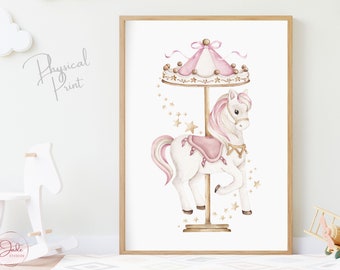 Pink Carousel Horse, Nursery Wall Art, Nursery Carousel Print, Merry Go Round, Nursery Carnival Prints, Nursery Circus