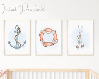 Set of 3 Nautical Prints, Nursery Nautical Theme, Baby Boy Nursery Decor, Baby Gifts, Nursery Wall Art, Nautical Decor