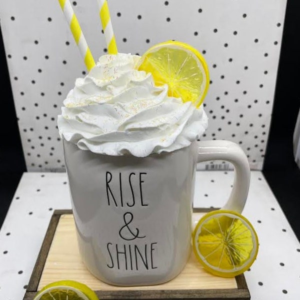 Cute Rae Dunn Mug & Lemon Faux Coffee Cup Custom Mug Topper  - Tray Decor