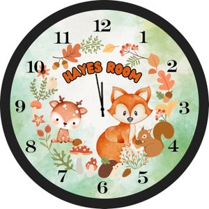 Personalized Woodland Animal Wall Clock - Nursery
