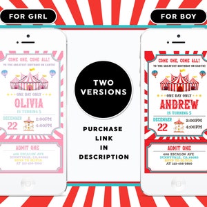 Circus Birthday Invitation Color options