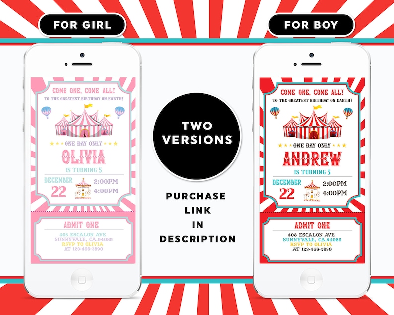 Circus Birthday Invitation Color options