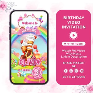 Invitación de Candyland Invitación de cumpleaños de Candyland Invitación con temática de dulces Invitación demasiado dulce Invitación en video