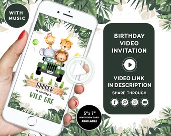 Safari Birthday Invitation Wild One 1st Birthday Invite Jungle Animals invitation Jungle Birthday Video Invitation Jungle Safari Invitation