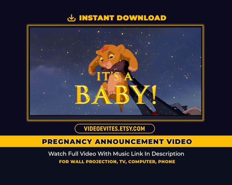 Vídeo de anuncio de bebé de El Rey León / Vídeo de revelación de embarazo / Descarga instantánea imagen 1
