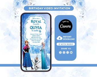 Frozen Birthday Invitation Video | Elsa Princess Invite | Editable Canva Template