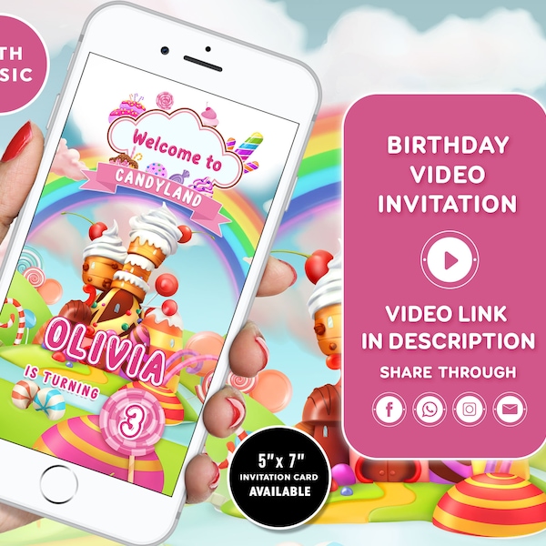 Candyland Invitation Candyland Birthday Invitation Candy theme Invitation Too sweet invitation Video Invitation