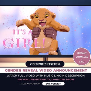 Lion King Gender Reveal Video Instant Download Lion King Gender Reveal Movie Boy or Girl Gender Reveal Video Announcement It's a Girl