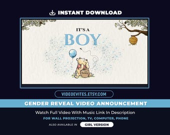 Winnie the Pooh Gender Reveal Video | It's a Boy Announcement Movie | Instant Download