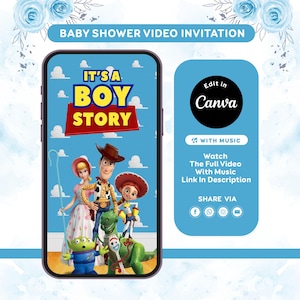 Bearbeitbares Toy Story Babypartyeinladungsvideo, Es ist eine Jungendusche einladen, Canva-Vorlage