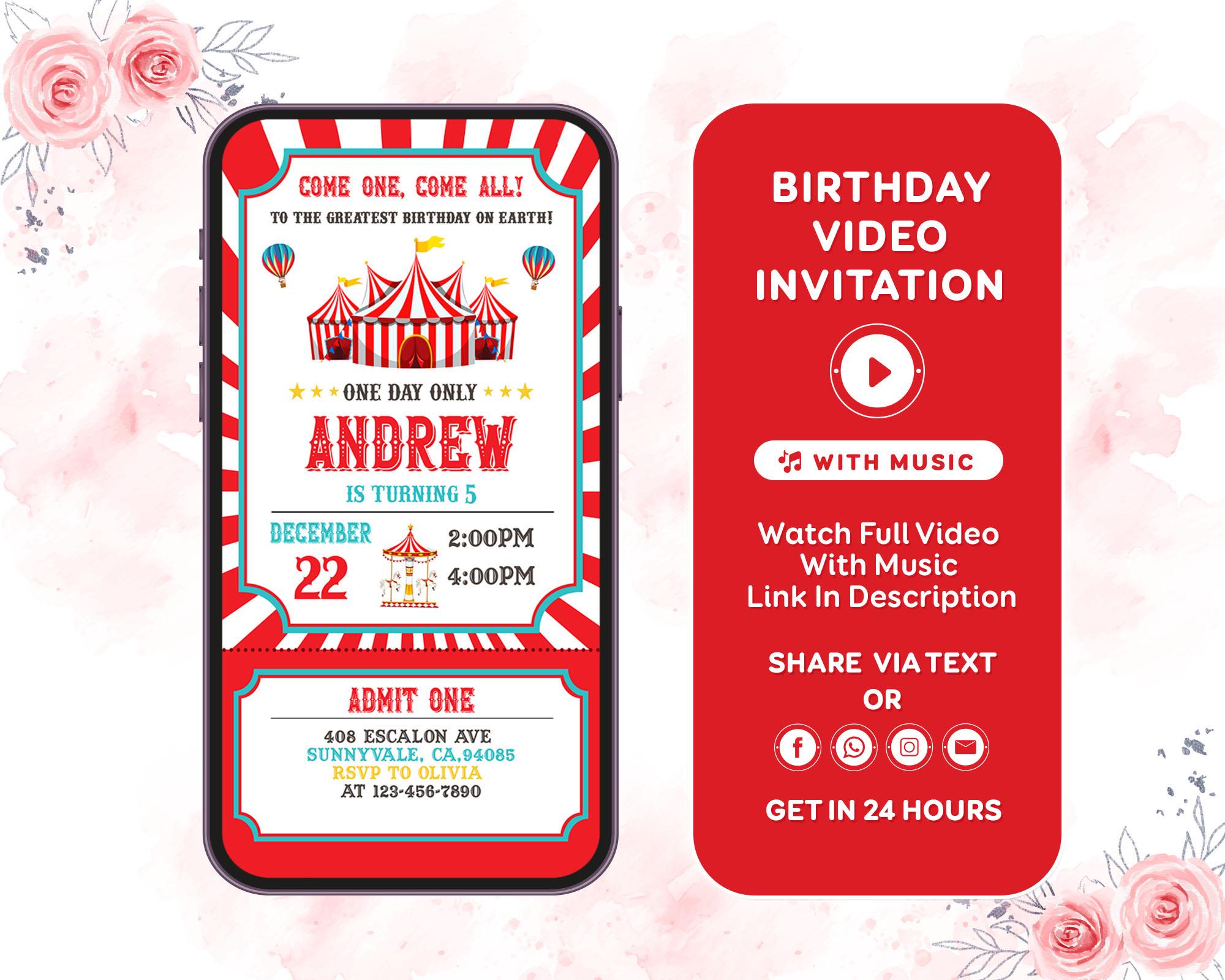 Carnival Birthday Invitation Carnival Invitation Circus Birthday Invitation Circus Invitation Circus ticket Carnival Video Invitation
