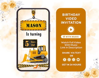 Construction Invitation, Construction Birthday Invitation, Construction Video Invitation, Boy Birthday Invitation, Dump Truck Party Invite