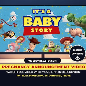 Download immediato del video di annuncio di gravidanza, film di annuncio di gravidanza, annuncio di nascita di Toy Story, video di annuncio di nascita