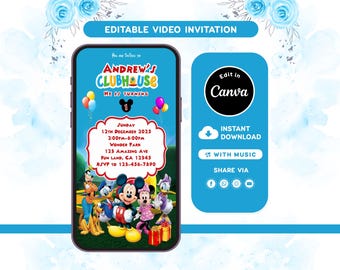 Mickey Mouse Birthday Video Invitation | Kids Party Invite | Editable Canva Template
