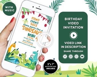 Dinosaur Birthday Invitation Jurassic 1st Birthday Modern Dinosaur Boy Birthday Invite Jurassic Dinosaur Party Dino Party Video Invitation