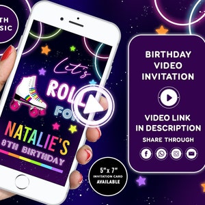 Skate Party Birthday Invitation Roller Skating Birthday Invitation Glow Party Birthday Invitation roller skate invitation Video invitation