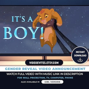 Lion King Gender Reveal Video Instant Download Lion King Gender Reveal Movie Boy or Girl Gender Reveal Video Announcement It's a Boy