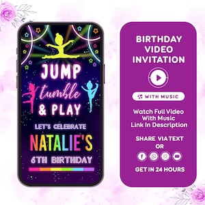 Gymnastik-Geburtstags-Einladung Sprung, Tumble & Play, Gymnastik-Geburtstags-Party Einladung Mädchen-Regenbogen-Gymnastik-Thema Gymnastik-Einladung