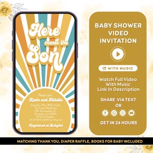 Invito per baby shower "Sunshine", invito per baby shower "Here Come the Son", baby shower "Boho Sunshine", invito video