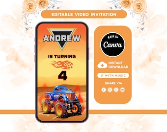 Monster Truck Birthday Video Invitation | Editable Canva Template | Monster Jam Party Invite