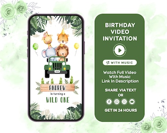 Safari Birthday Invitation Wild One 1st Birthday Invite Jungle Animals invitation Jungle Birthday Video Invitation Jungle Safari Invitation