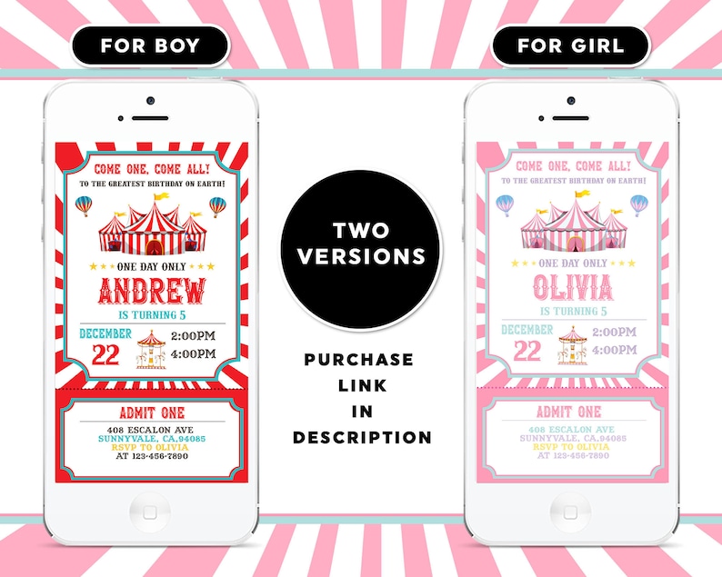 Carnival Birthday Invitation color versions