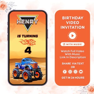 Monster Truck Birthday Invitation Monster Truck Invitation Monster Jam Party Invitation Monster Truck Video Invitation