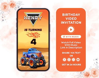 Monster Truck Birthday Invitation Monster Truck Invitation Monster Jam Party Invitation Monster Truck Video Invitation