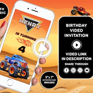 Monster Truck Birthday Invitation Monster Truck Invitation Monster Jam Party Invitation Monster Truck Video Invitation