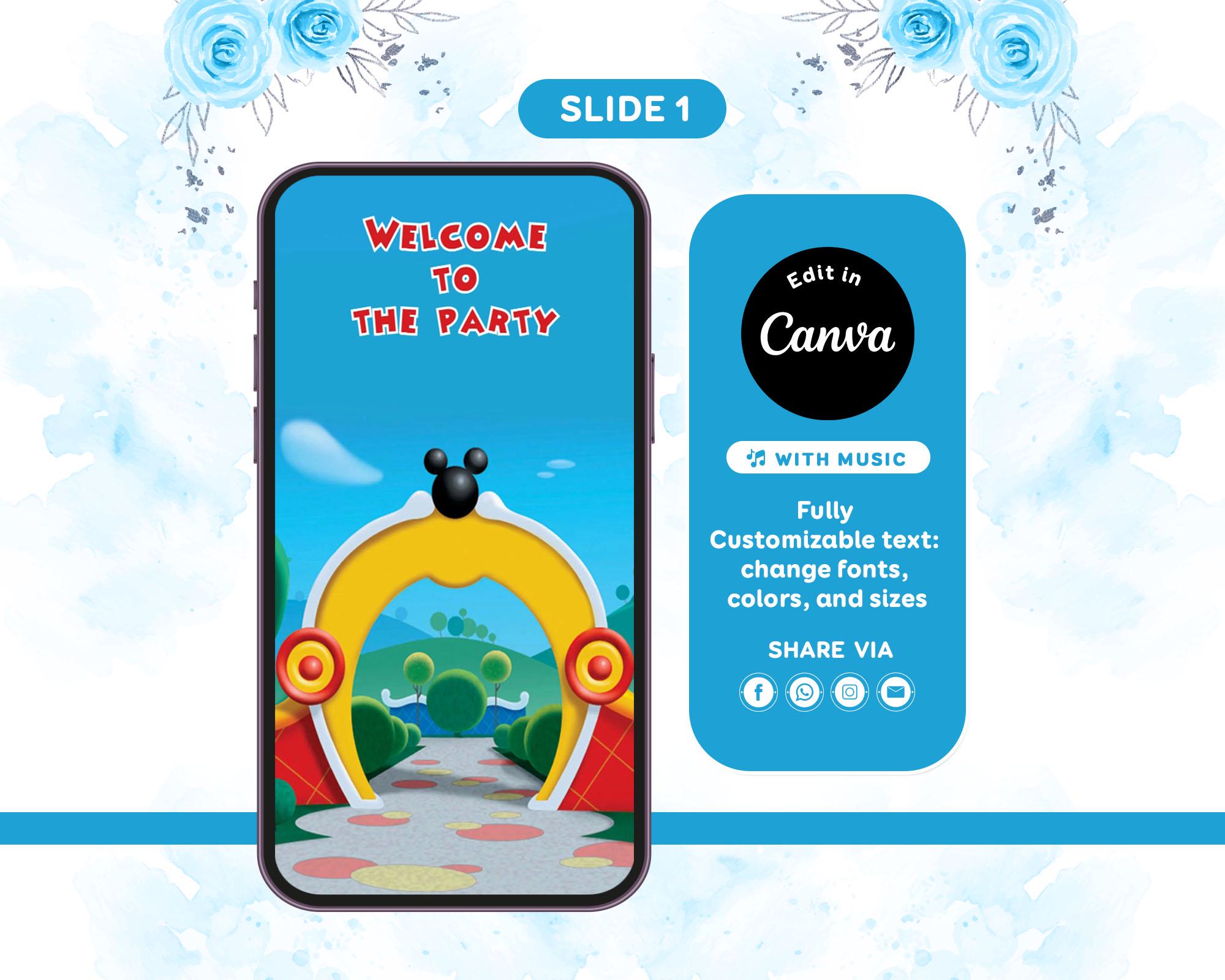 Mickey Mouse Birthday Video Invitation | Kids Party Invite | Editable ...