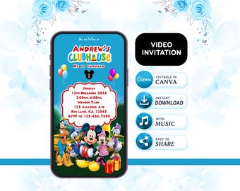 Mickey Mouse Birthday Invitation Video | Kids Party Invite | Editable Canva Template