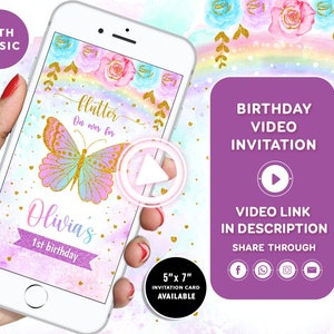 Butterfly Birthday Invitation First Birthday Invitation Butterfly Birthday Girl Butterfly Video invitation Girl Butterfly Party