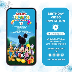 Mickey Mouse Invitation, Mickey Mouse Invite, Mickey Video Invitation, 1st Birthday Invitation, Mickey Party Animated Invitation