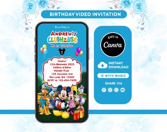 Mickey Mouse Birthday Invitation Video | Kids Party Invite | Editable Canva Template
