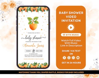 A Little Cutie Baby Shower Invitation, Citrus Baby Shower invitation, Cutie Baby Shower, Orange Baby Shower Invitation, Video Invitation