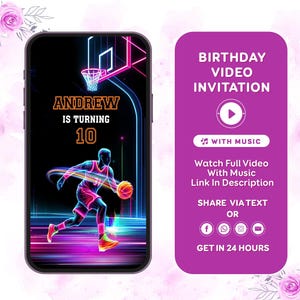 Basketball Invitation, Basketball Birthday Invitation, Basketball Video Invitation, Sports Invitation, Glow Basketball party invite