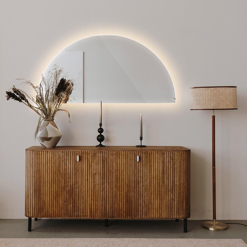 Large Half Circle Mirror LED, Handmade Mirror With LED Lights, Half