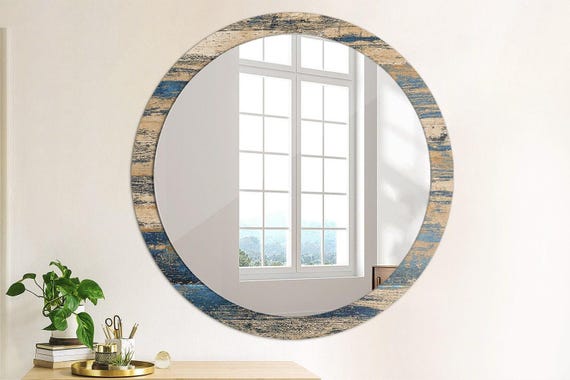Miroir Mural Décoratif Rond - Cadre En Verre Effet Métal Rouillé - Diamètre 50 à 100 Cm - Neuf
