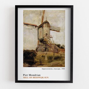 Piet Mondrian  Mill of Heeswijk Sun Framed Print, Beige Classic Poster, Brown Wall Decoration, Landscape MDF Poster, Birthday Gift