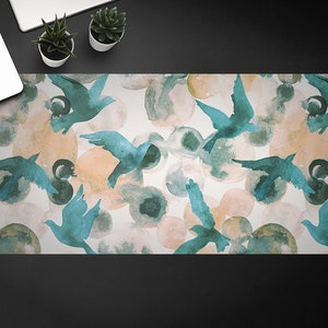Desk Vinyl Mat, Abstract Birds Desk Pad, Keyboard Pad, Desktop Blotter, Furniture Protection, Mat For Laptop, Custom Print, Desk Protector