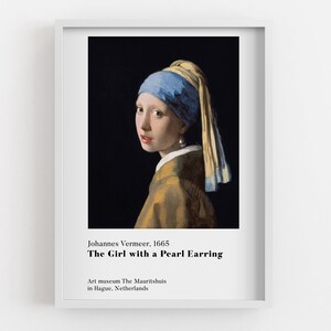 Johannes Vermeer  The Girl with a Pearl Earring Poster, Blue Home Decoration, Yellow MDF Print, Woman Framed Print, Housewarming Gift